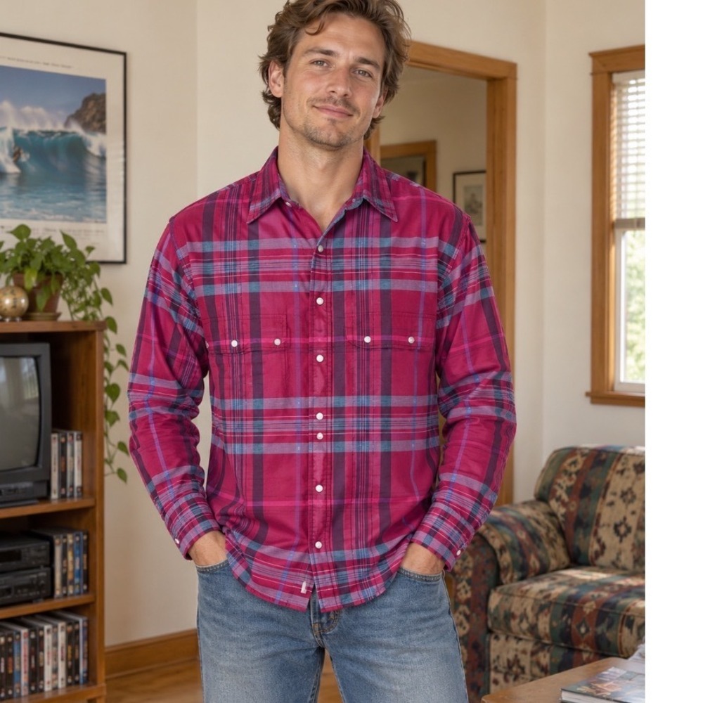 VTG Burberry plaid Flannel Shirt LongSleeve Button Down made in  TURKEY XL
